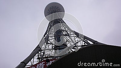 Radio station tower construction, tall antenna Stock Photo