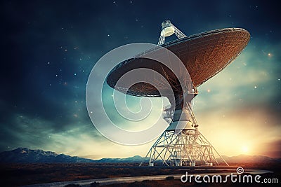 Radio telescope pointing to the sky. Generative AI Stock Photo