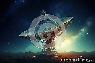 Radio telescope pointing to the sky. Generative AI Stock Photo