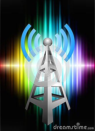 Radio Tower on Abstract Spectrum Background Stock Photo