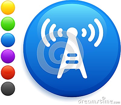 Radio tower icon on round internet button Cartoon Illustration