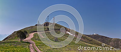 Radio Tower Observatory on West Lake Mountain Peak mountain hiking, Utah Lake, Wasatch Front Rocky Mountains, Provo, Utah. Stock Photo