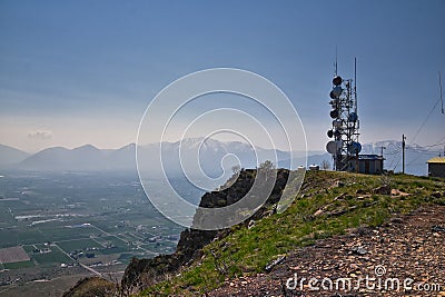 Radio Tower Observatory on West Lake Mountain Peak mountain hiking, Utah Lake, Wasatch Front Rocky Mountains, Provo, Utah. Stock Photo