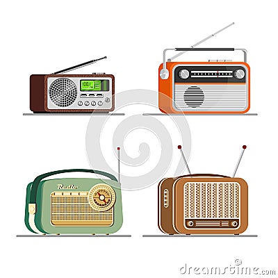 Radio tuners set. Vector illustration of vintage and modern radio receivers Vector Illustration