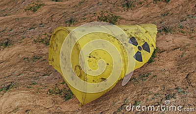 Radioactive barrel of nuclear waste. Ecology and environmental pollution concept. 3D rendered illustration Cartoon Illustration