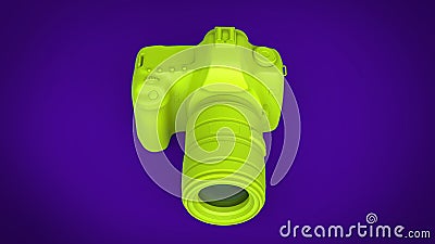 Radioactive green photo camera on purple background Stock Photo