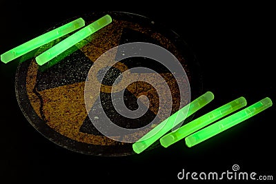 Radioactive matter, hazardous chemical and nuclear energy research conceptual idea with atomic radiation symbol illuminated by Stock Photo
