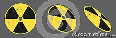 Radioactive warning yellow circle sign. Radioactivity warning vector symbol. Vector Illustration