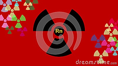 Radon, a contaminant that affects indoor air quality worldwide. Illustration to radiation. Noble gas. Rn symbol. Stock Photo