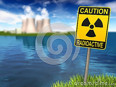 Radioactivity Sign And Nuclear Power Plant Stock Photo