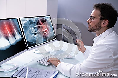 Radiologist Dentist Using X Ray Software Stock Photo