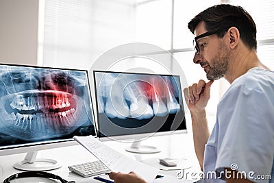 Radiologist Dentist Using X Ray Software Stock Photo