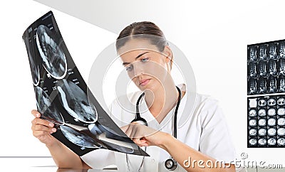 Radiologist woman checking xray, healthcare Stock Photo