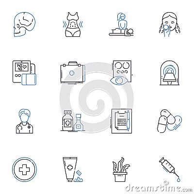 Radiology line icons collection. X-ray, Imaging, Ultrasound, MRI, CT, Fluoroscopy, Mammography vector and linear Vector Illustration