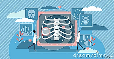 Radiology vector illustration. Flat tiny xray skeleton bones person concept Vector Illustration