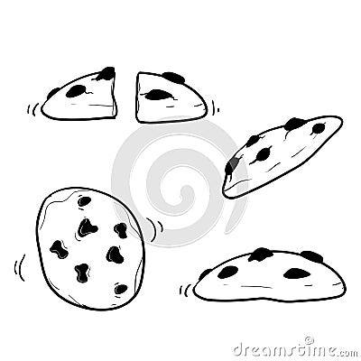 Raditional chocolate chip cookies. Bitten, broken, cookie crumbs with handdrawn doodle style vector Vector Illustration
