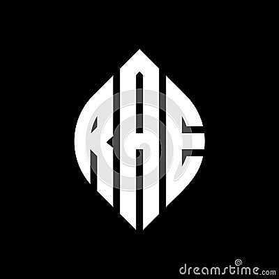 RAE circle letter logo design with circle and ellipse shape. RAE ellipse letters with typographic style. The three initials form a Vector Illustration