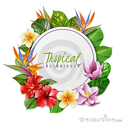 Raelistic exotic flowers frame illustration Vector Illustration