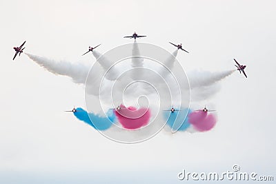 RAF Red Arrows aerobatic display team performing at Great Yarmouth Air show Saturday June 16th 2018 Editorial Stock Photo