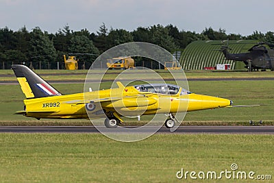 Former Royal Air Force RAF 1950`s era Folland Gnat T Mk.1 jet trainer aircraft G-MOUR. Editorial Stock Photo