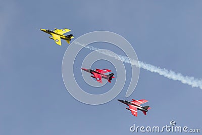 Former Royal Air Force RAF 1950`s era Folland Gnat T Mk.1 jet trainer aircraft G-MOUR Editorial Stock Photo
