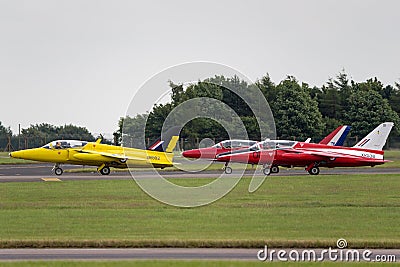 Former Royal Air Force RAF 1950`s era Folland Gnat T Mk.1 jet trainer aircraft G-MOUR. Editorial Stock Photo