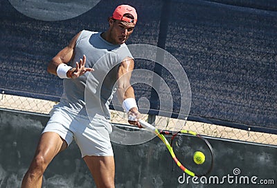 Rafa nadal gestures during a training session in santa ponsa mallorca Editorial Stock Photo