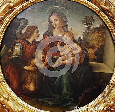 Raffaellino del Garbo: The Virgin and Child, St. John and the angel Editorial Stock Photo