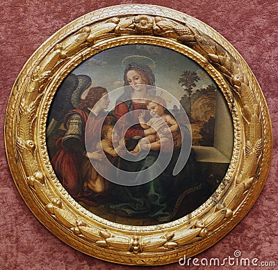 Raffaellino del Garbo: The Virgin and Child, St. John and the angel Editorial Stock Photo