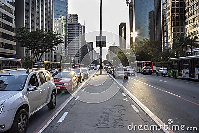 Raffic of vehicles on Paulista Avenue, central region of Sao Paulo city, Brazil Editorial Stock Photo