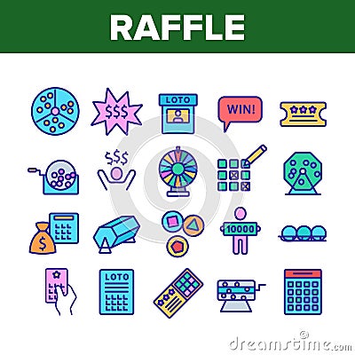 Raffle Gamble Lottery Collection Icons Set Vector Vector Illustration