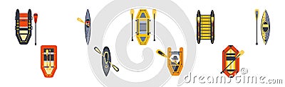 Raft and Kayak Activity with Boat and Oar Vector Set Vector Illustration