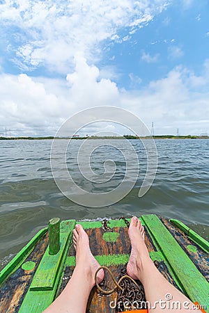 Raft ride at the mouth of the river where the water of the Ipojuca River meets the sea Stock Photo