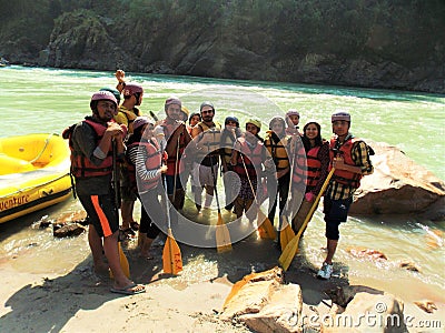 Rafting adventure boat at Rishikesh Uttarakhand people waiting for adventure Editorial Stock Photo