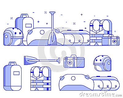 Rafting and Boating Equipment Icons Vector Illustration