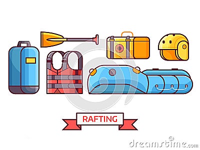 Rafting and Boating Equipment Icons Vector Illustration