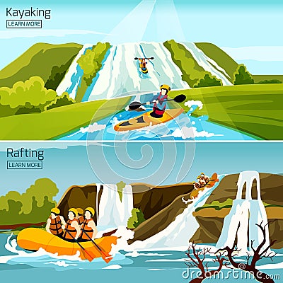 Rafting Canoeing Kayaking Compositions Vector Illustration
