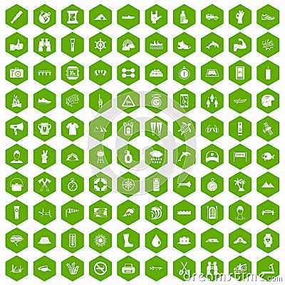 100 rafting icons hexagon green Vector Illustration