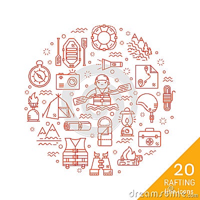 Rafting icons set Vector Illustration