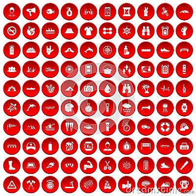 100 rafting icons set red Vector Illustration