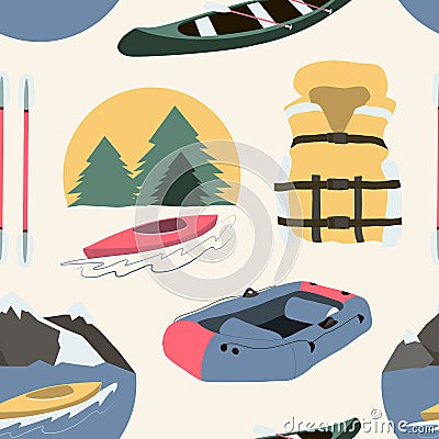 Rafting and kayaking icons collection pattern Vector Illustration