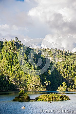 Rafting at Lagos de Montebello lakes, traveling Chiapas, Mexico Stock Photo