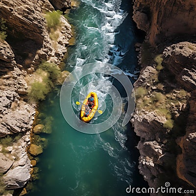 Rafting in river deep canyon Stock Photo