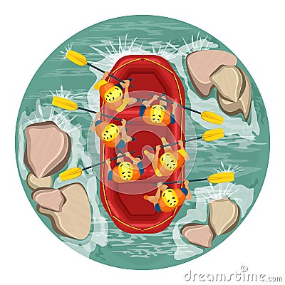 Rafting on the river, top view Vector Illustration