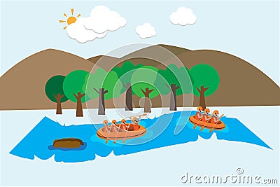 Rafting on river vector background Vector Illustration