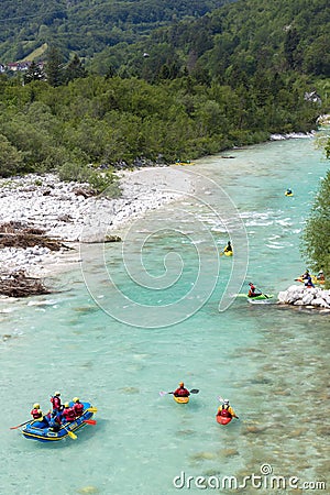 Rafting, Soca in Triglav national park, Slovenia Editorial Stock Photo