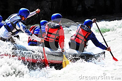 Rafting, splashing the white water Stock Photo