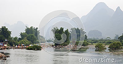 Rafts awaiting rafters Stock Photo