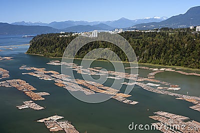 Rafts on the sea by Point Gray in Vancouver, BC Stock Photo