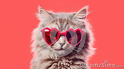 Ragamuffin Cat With Heart Shaped Sunglasses. Generative AI Stock Photo